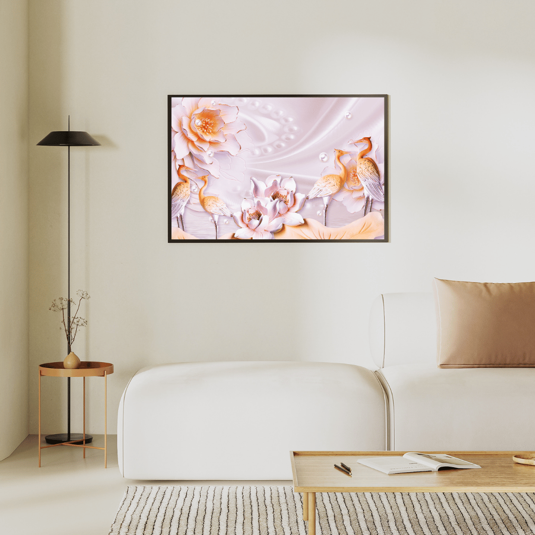 Pearl Serenity with Cranes & Blossoms HD Acrylic Photo Print