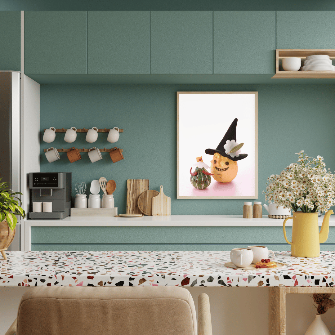 Whimsical Halloween Veggie Duo: Spooky Gourd Characters Decor Print
