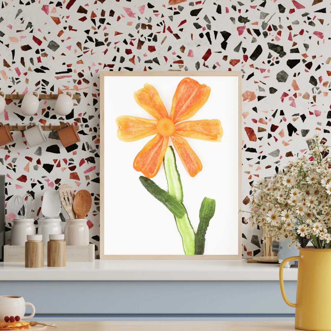 Veggie Bloom: Bell Pepper & Cucumber Flower Art Print