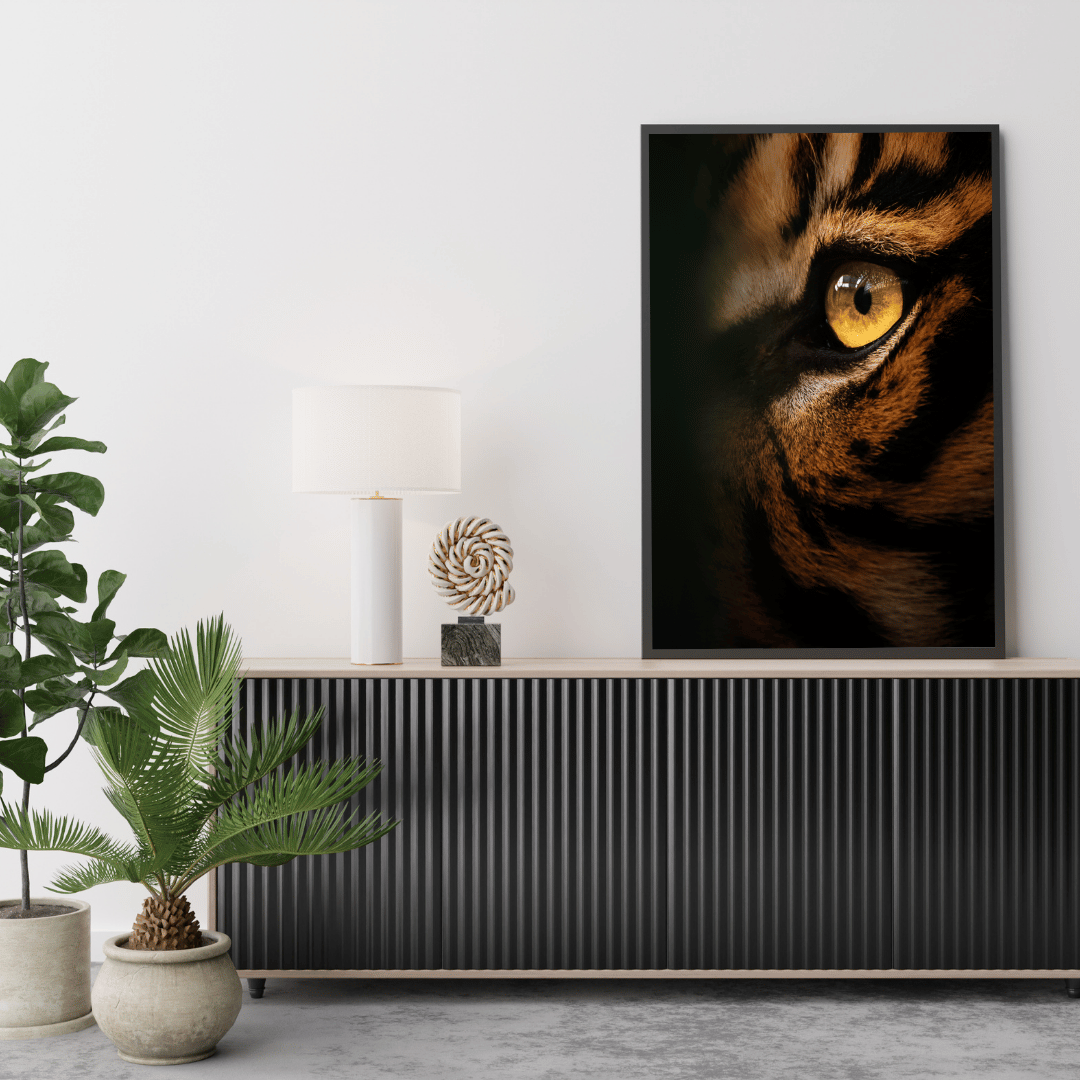 Predator’s Gaze: Golden-Eyed Tiger Close-Up HD Acrylic Photo Print