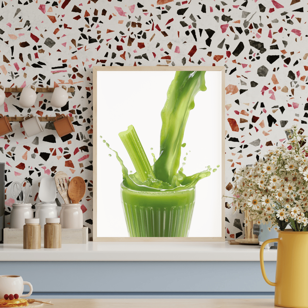 Green Energy Splash: Celery Juice Burst HD Acrylic Wall Art