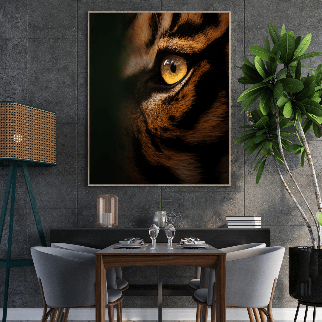 Predator’s Gaze: Golden-Eyed Tiger Close-Up HD Acrylic Photo Print