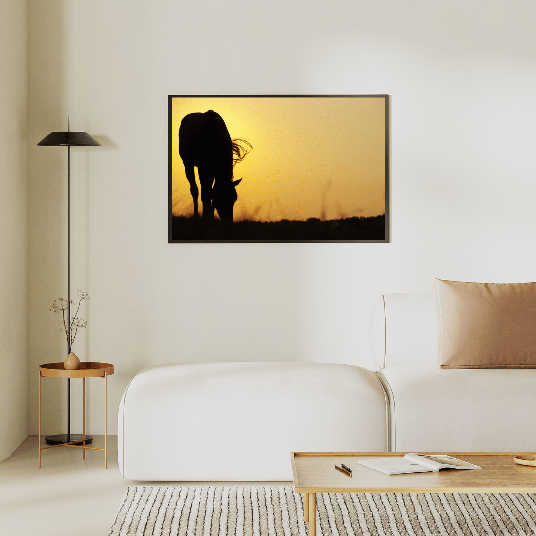 Golden Dusk: Horse Silhouette at Sunset HD Acrylic Photo Print