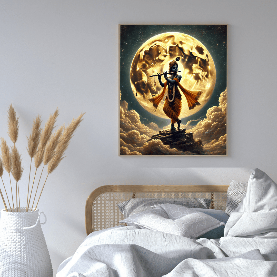 Lord Krishna's Moonlit Symphony HD Acrylic Photo Print