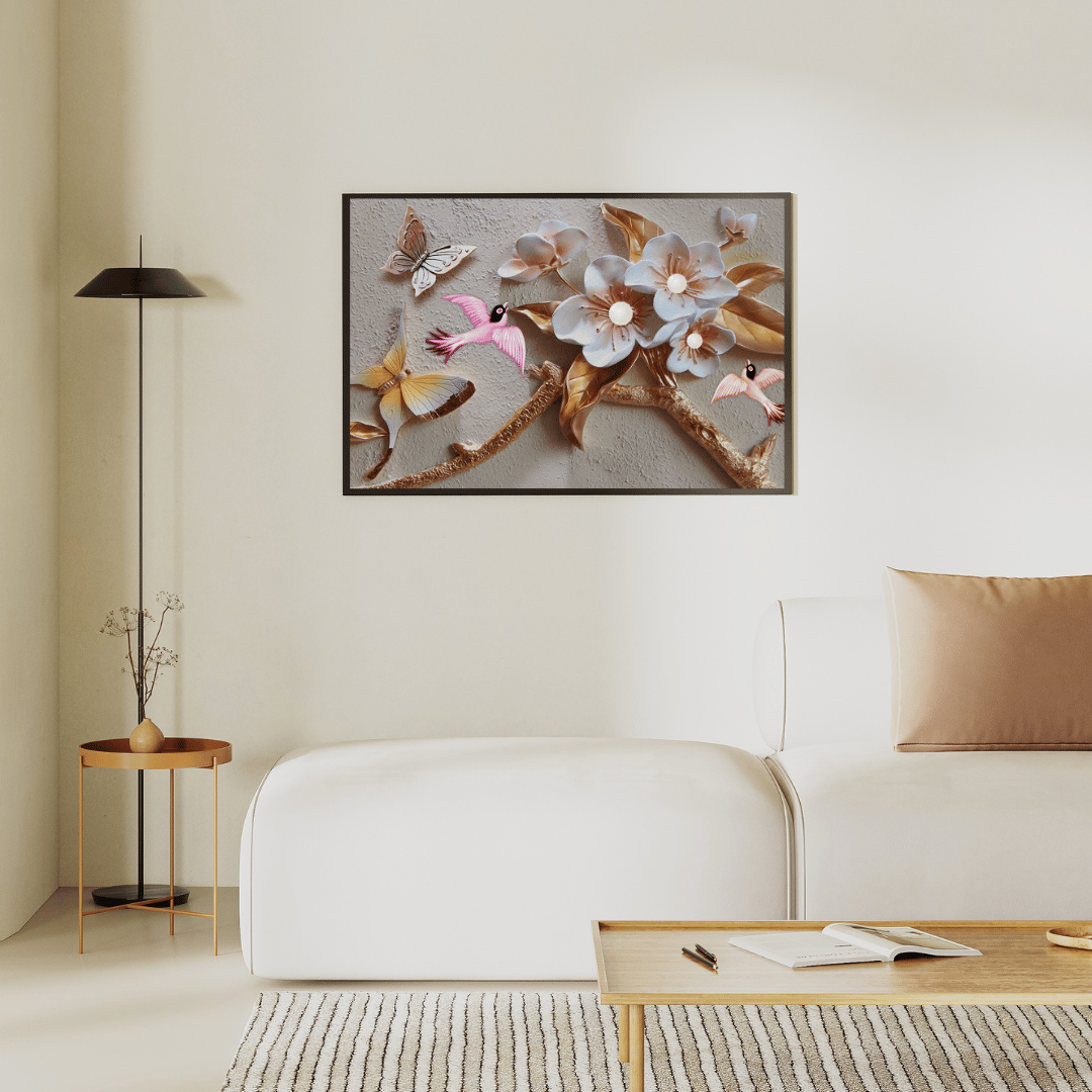 Whispers of Spring: Birds & Blossoms 3D Art HD Acrylic Photo Print