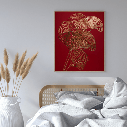 Golden Ginkgo Leaves Abstract Art HD Acrylic Photo Print