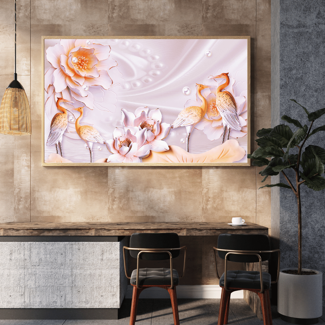 Pearl Serenity with Cranes & Blossoms HD Acrylic Photo Print