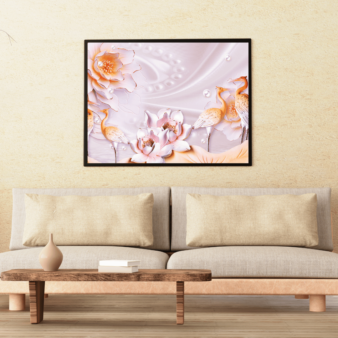 Pearl Serenity with Cranes & Blossoms HD Acrylic Photo Print