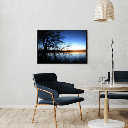 Twilight Reflections: Bare Trees by the Lake Acrylic Wall Art
