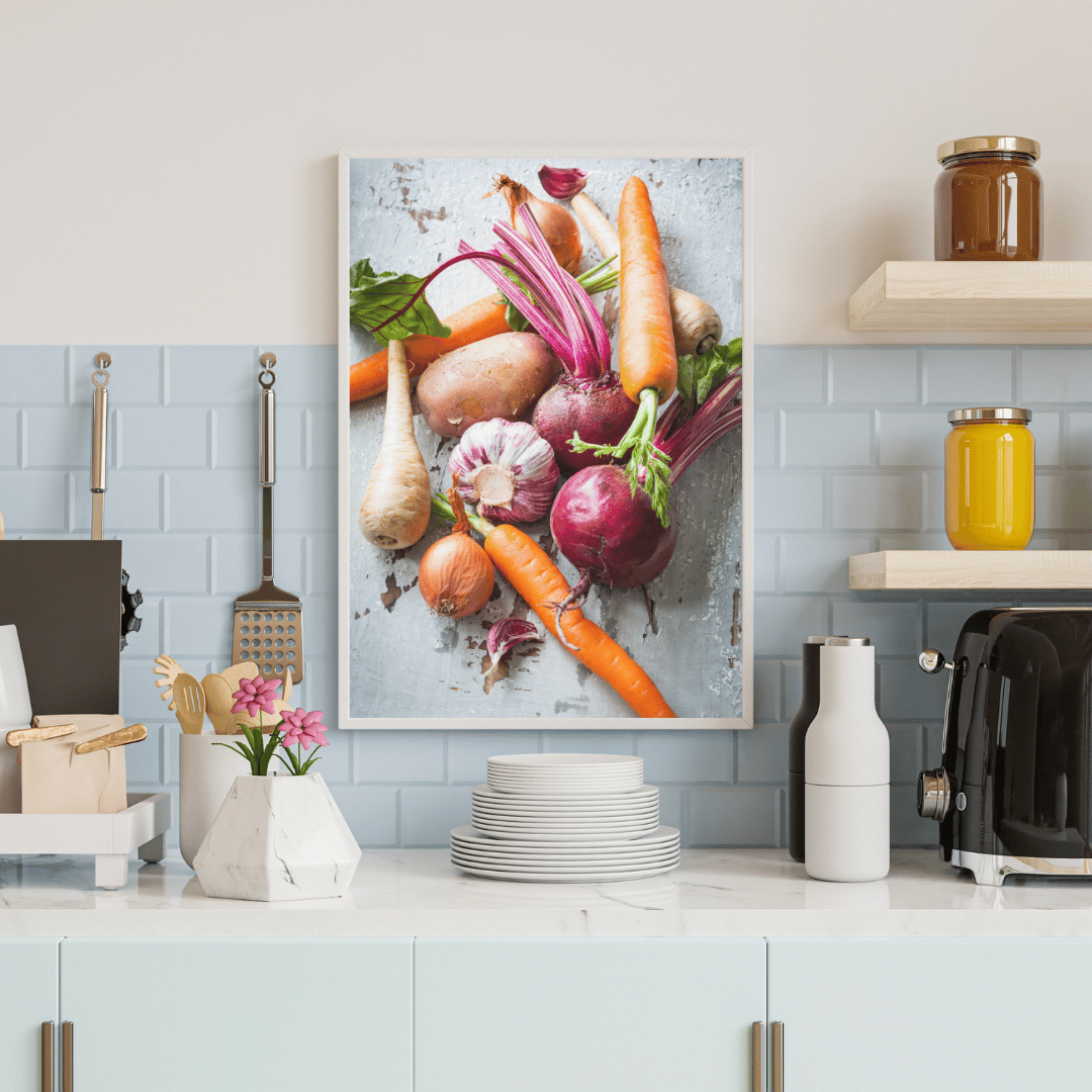 Rustic Roots: Vibrant Harvest Vegetable Art Print