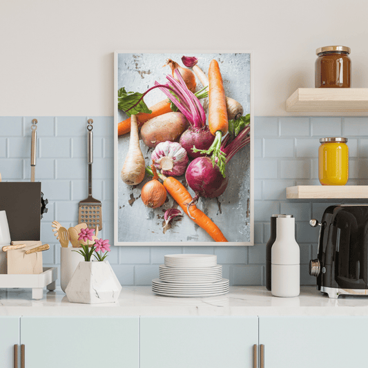 Rustic Roots: Vibrant Harvest Vegetable Art Print