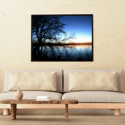 Twilight Reflections: Bare Trees by the Lake Acrylic Wall Art
