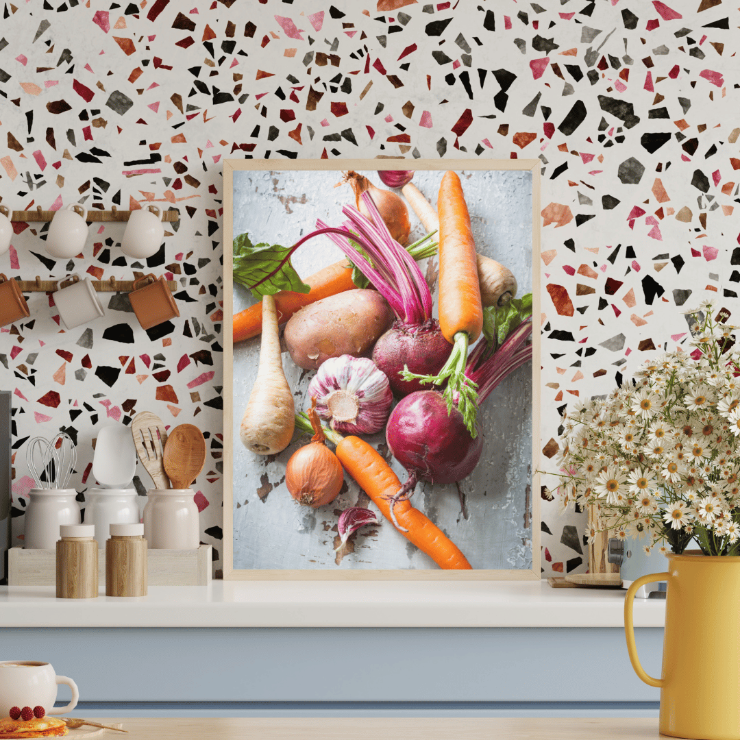 Rustic Roots: Vibrant Harvest Vegetable Art Print