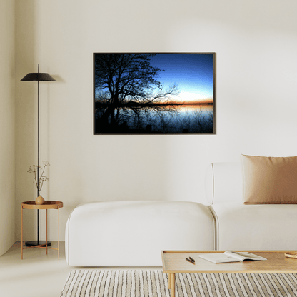 Twilight Reflections: Bare Trees by the Lake Acrylic Wall Art