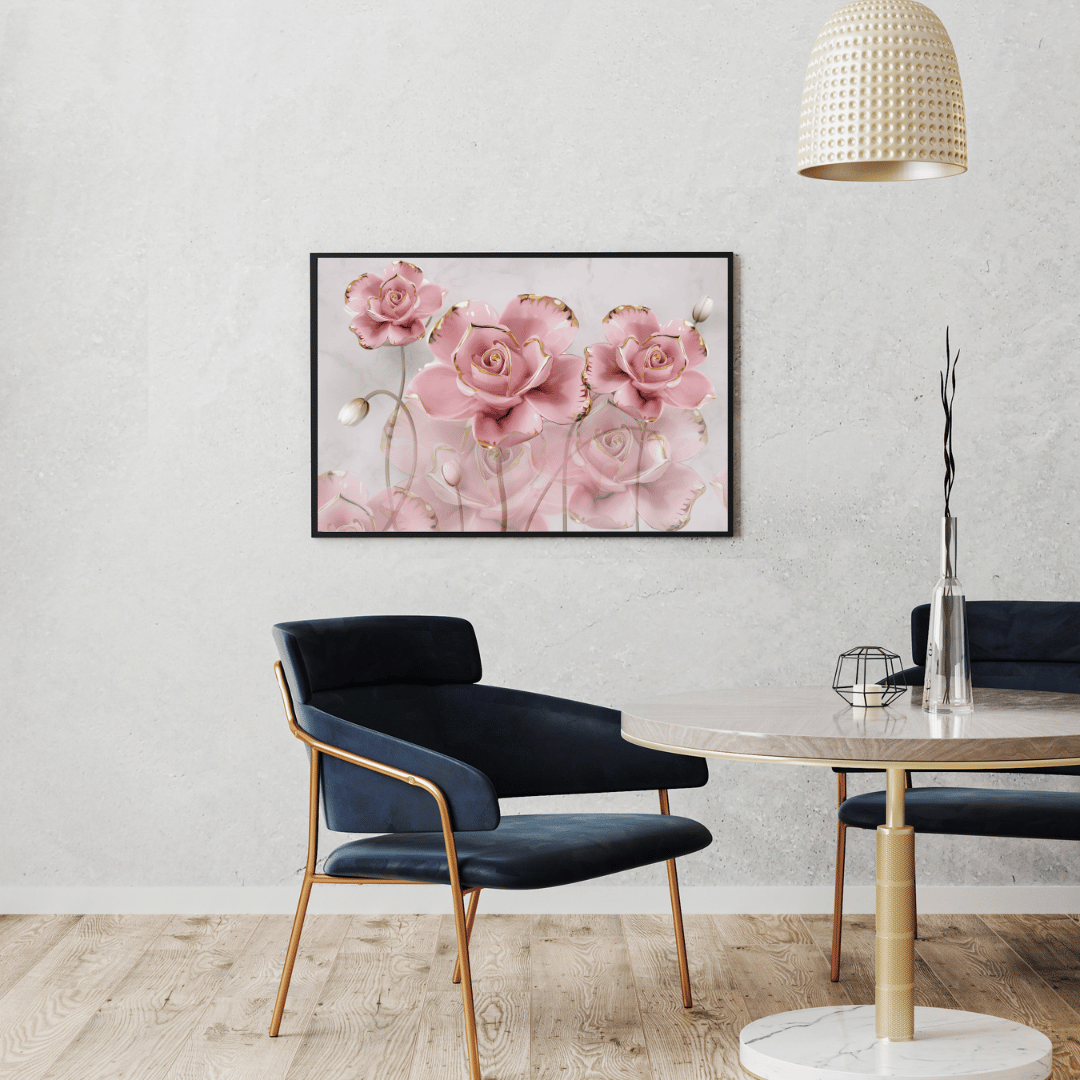 Blush Bloom Soft Pink Flowers With Golden Edges HD Acrylic Photo Print