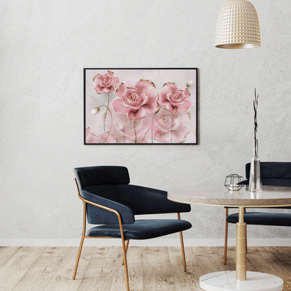 Blush Bloom Soft Pink Flowers With Golden Edges HD Acrylic Photo Print