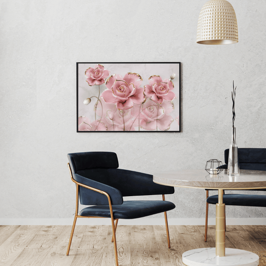 Blush Bloom Soft Pink Flowers With Golden Edges HD Acrylic Photo Print