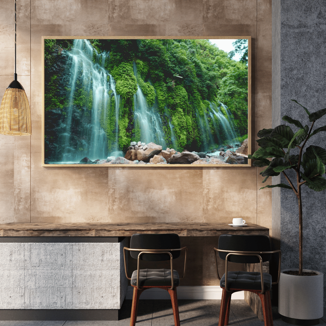 Verdant Veil: Lush Green Waterfalls Acrylic Wall Art
