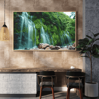 Verdant Veil: Lush Green Waterfalls Acrylic Wall Art