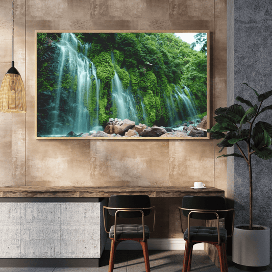 Verdant Veil: Lush Green Waterfalls Acrylic Wall Art