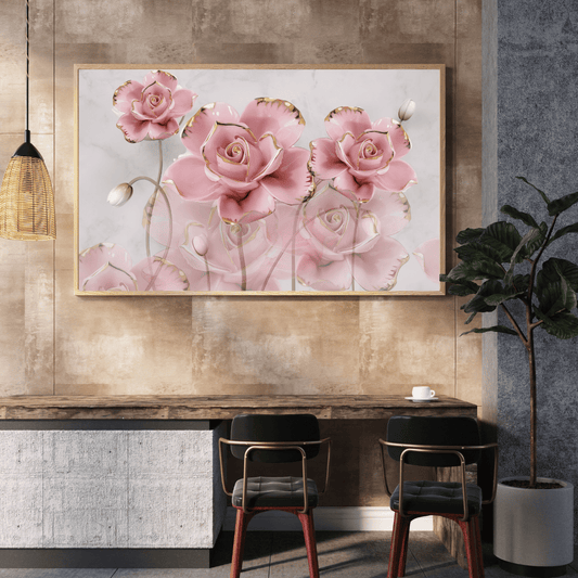 Blush Bloom Soft Pink Flowers With Golden Edges HD Acrylic Photo Print
