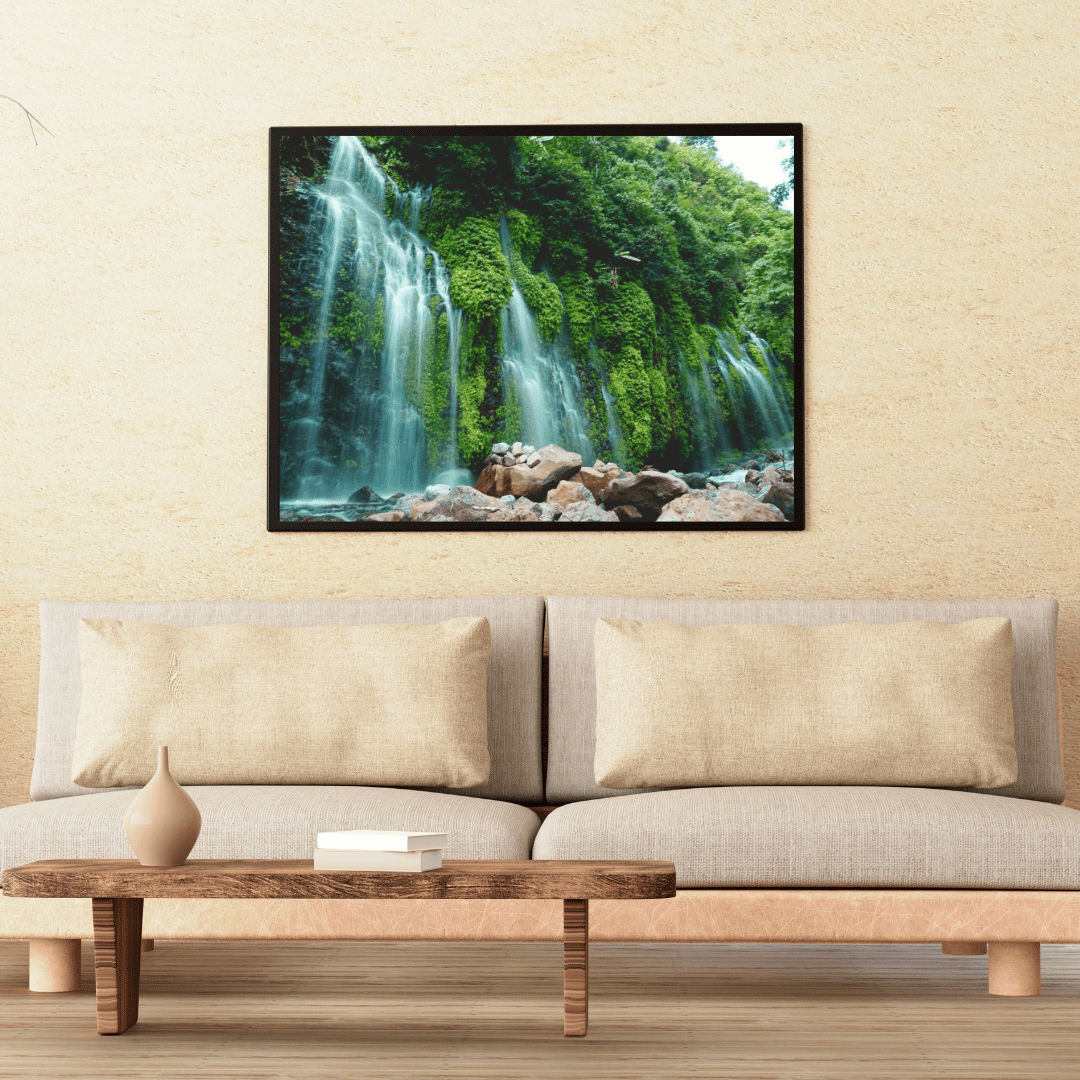 Verdant Veil: Lush Green Waterfalls Acrylic Wall Art