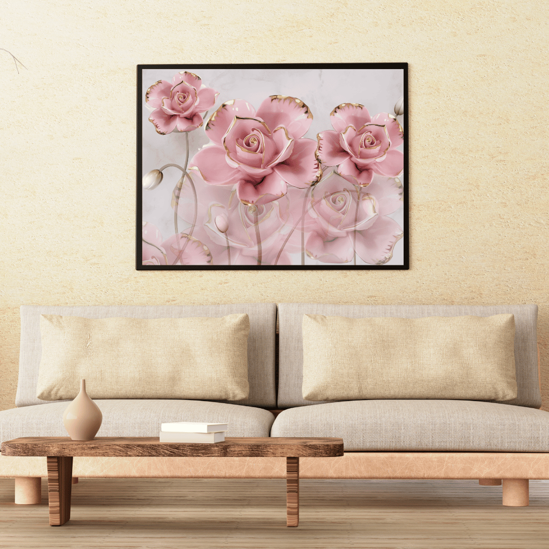 Blush Bloom Soft Pink Flowers With Golden Edges HD Acrylic Photo Print