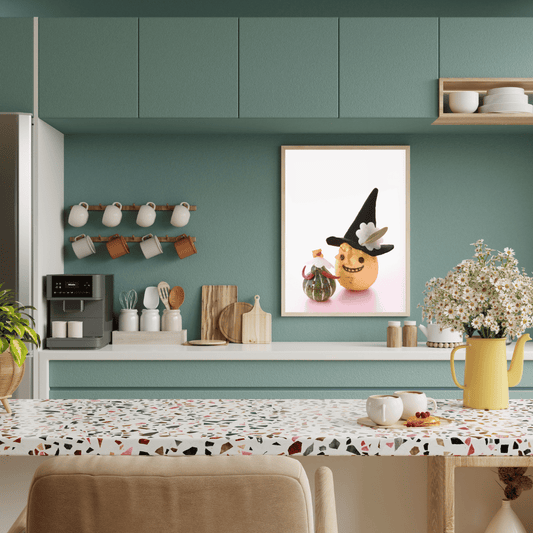 Whimsical Halloween Veggie Duo: Spooky Gourd Characters Decor Print