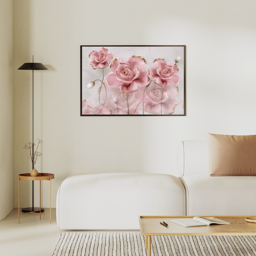 Blush Bloom Soft Pink Flowers With Golden Edges HD Acrylic Photo Print