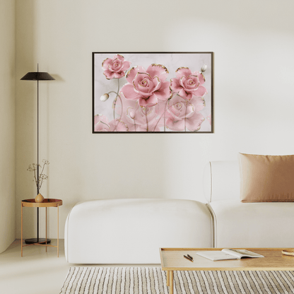 Blush Bloom Soft Pink Flowers With Golden Edges HD Acrylic Photo Print