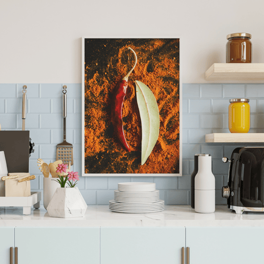 Fiery Balance: Chili & Bay Leaf Spice Art Print