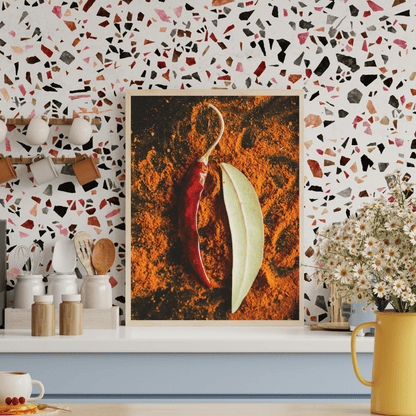 Fiery Balance: Chili & Bay Leaf Spice Art Print