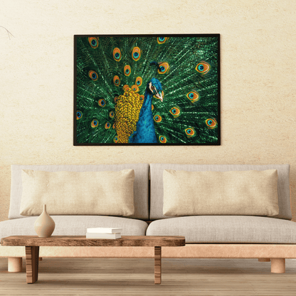 Majestic Bloom: Vibrant Peacock Glory HD Acrylic Photo Print
