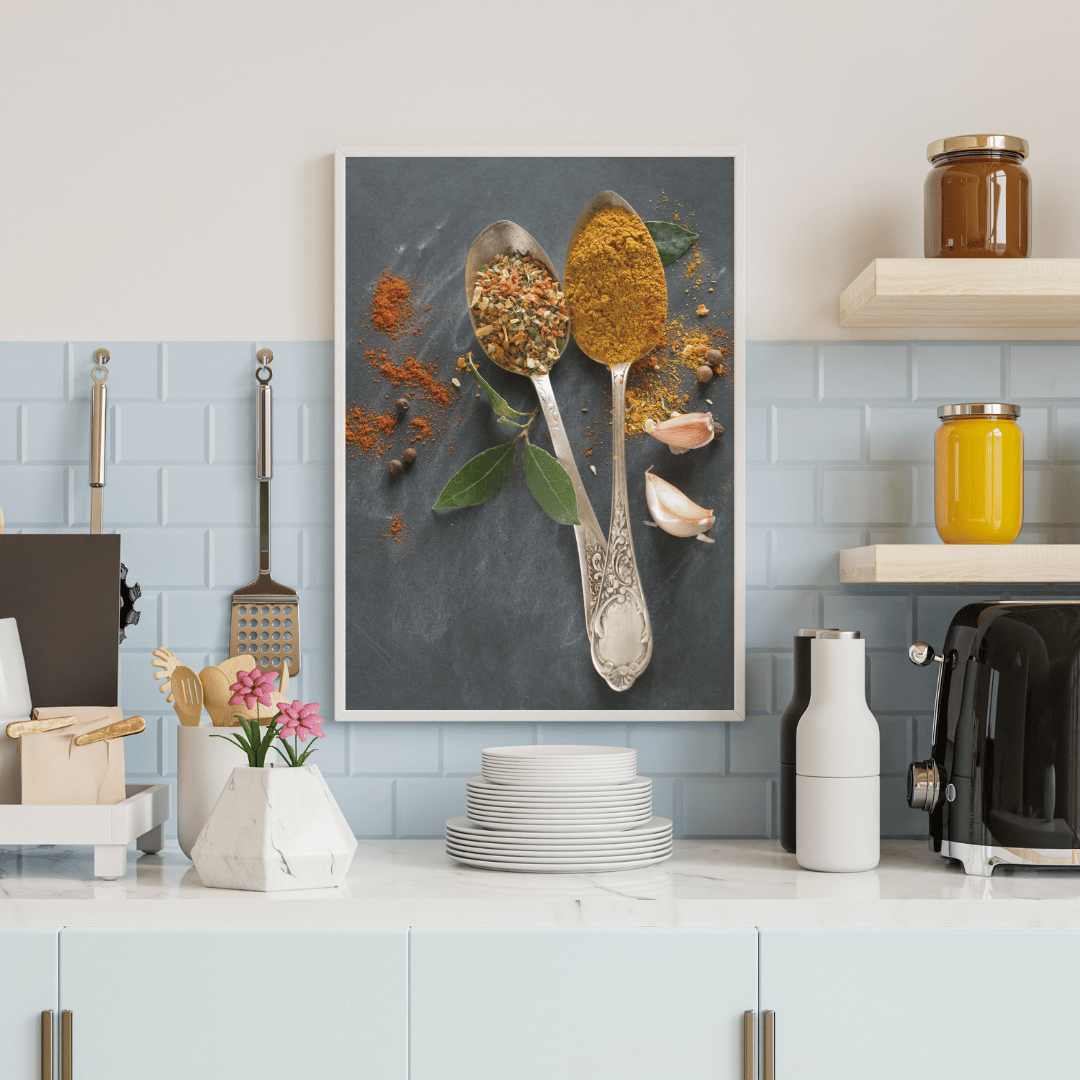 Rustic Aroma: Twin Spoons with Spices & Herbs Food Art Print