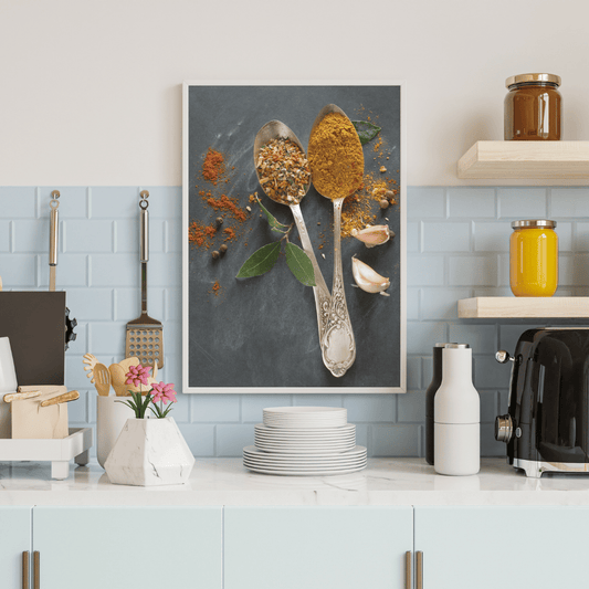 Rustic Aroma: Twin Spoons with Spices & Herbs Food Art Print