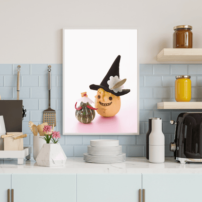 Whimsical Halloween Veggie Duo: Spooky Gourd Characters Decor Print