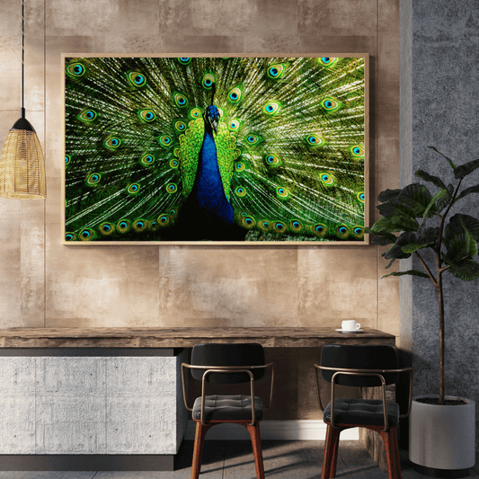 Royal Plumage: Dancing Peacock in Full Glory HD Acrylic Photo Print