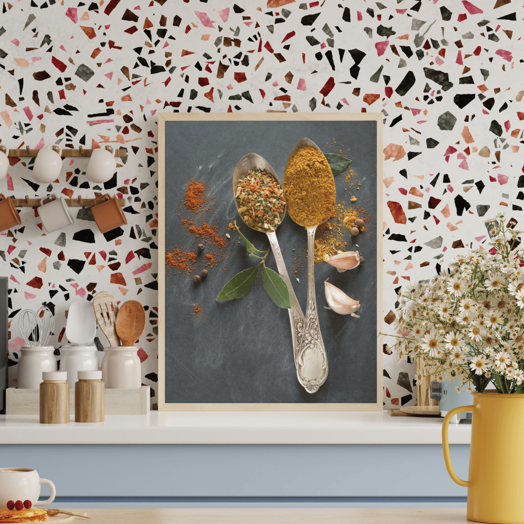 Rustic Aroma: Twin Spoons with Spices & Herbs Food Art Print