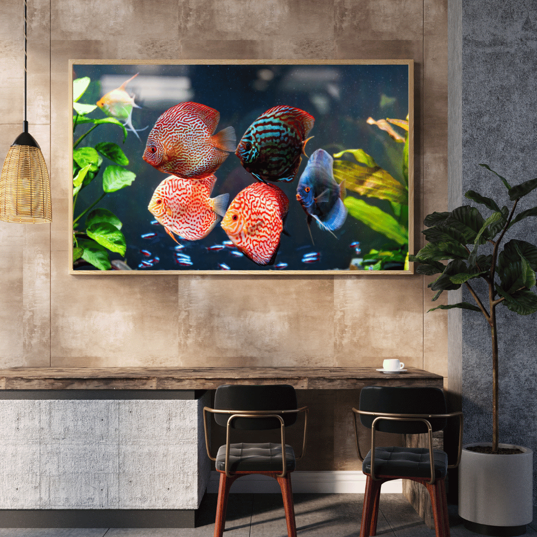Symphony of Scales: Vibrant Discus Fish Aquarium HD Acrylic Photo Print
