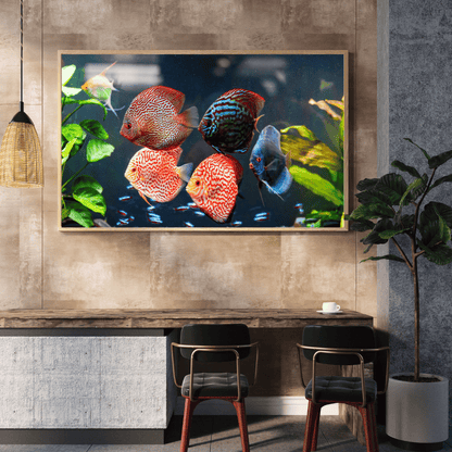 Symphony of Scales: Vibrant Discus Fish Aquarium HD Acrylic Photo Print