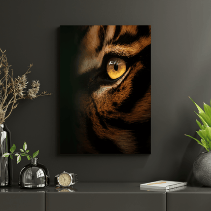 Predator’s Gaze: Golden-Eyed Tiger Close-Up HD Acrylic Photo Print