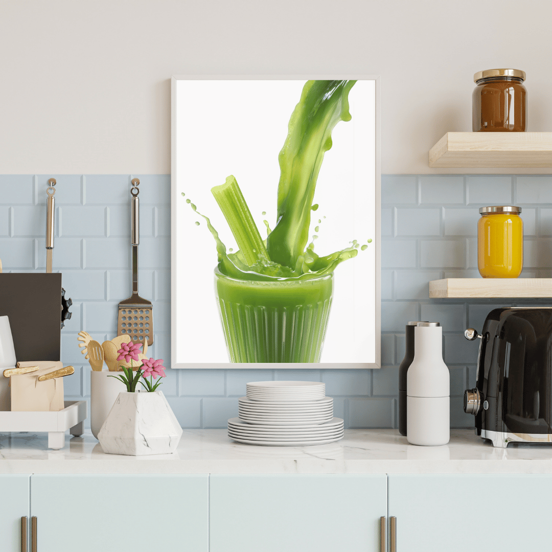 Green Energy Splash: Celery Juice Burst HD Acrylic Wall Art