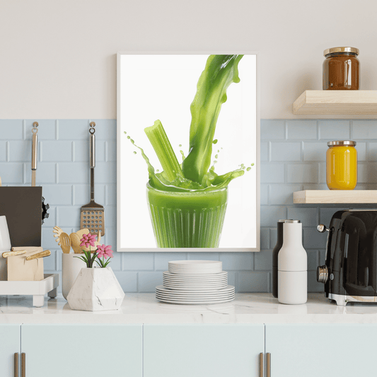 Green Energy Splash: Celery Juice Burst HD Acrylic Wall Art