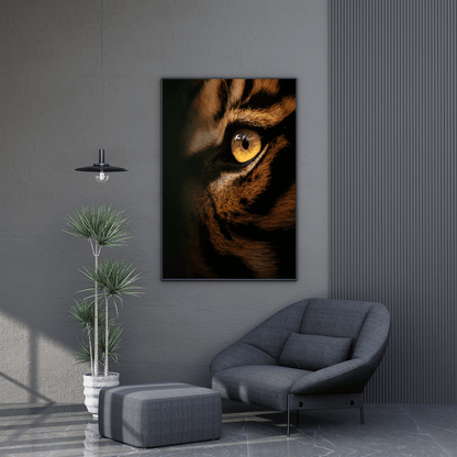 Predator’s Gaze: Golden-Eyed Tiger Close-Up HD Acrylic Photo Print