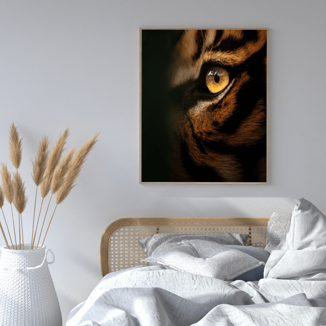 Predator’s Gaze: Golden-Eyed Tiger Close-Up HD Acrylic Photo Print