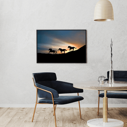 Dusk Gallop: Wild Horses at Sunset HD Acrylic Photo Print