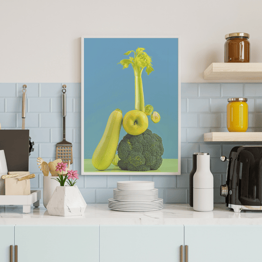 Verdant Tower: Balanced Greens Still Life Print