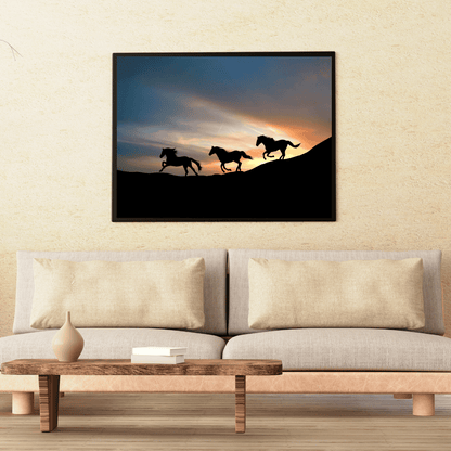 Dusk Gallop: Wild Horses at Sunset HD Acrylic Photo Print