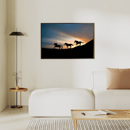 Dusk Gallop: Wild Horses at Sunset HD Acrylic Photo Print