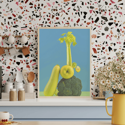 Verdant Tower: Balanced Greens Still Life Print